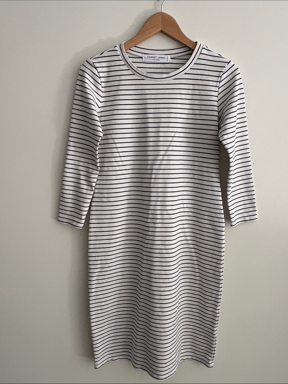 Sonnet James A Play Dress in White with Black Stripes Nautical Travel Size S